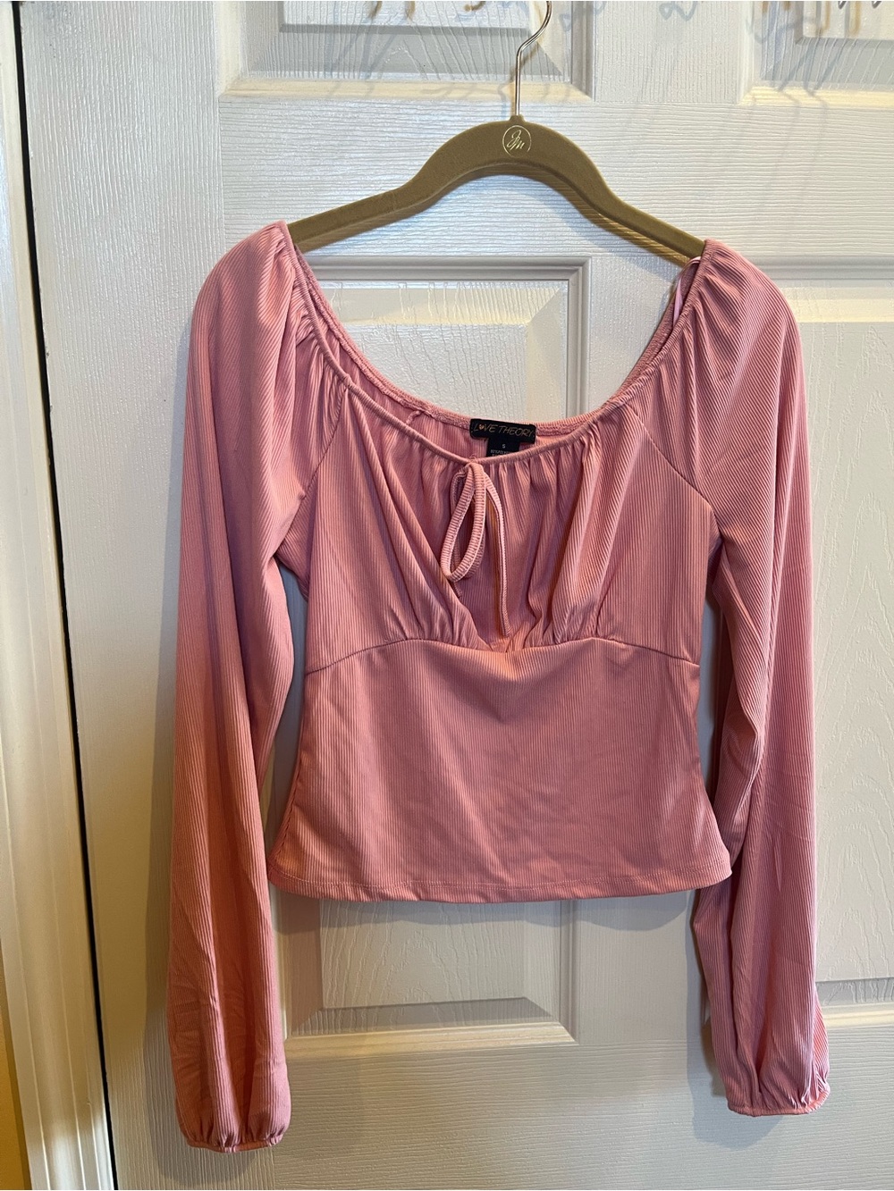 Theory Pink Long-Sleeve Peasant Top with Front Tie